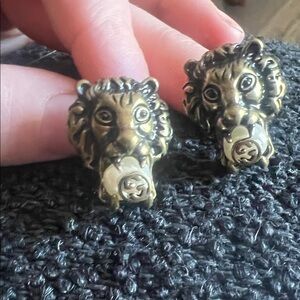 Gucci Gold Lion Motif Earrings